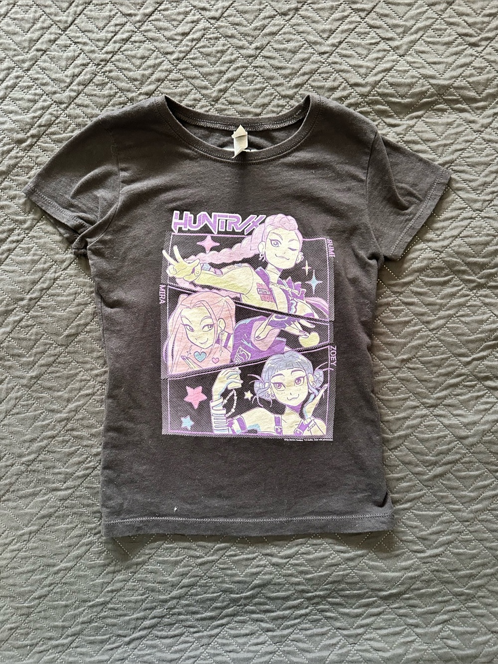Netflix Black Tee with Purple and Pink Cartoon Panel